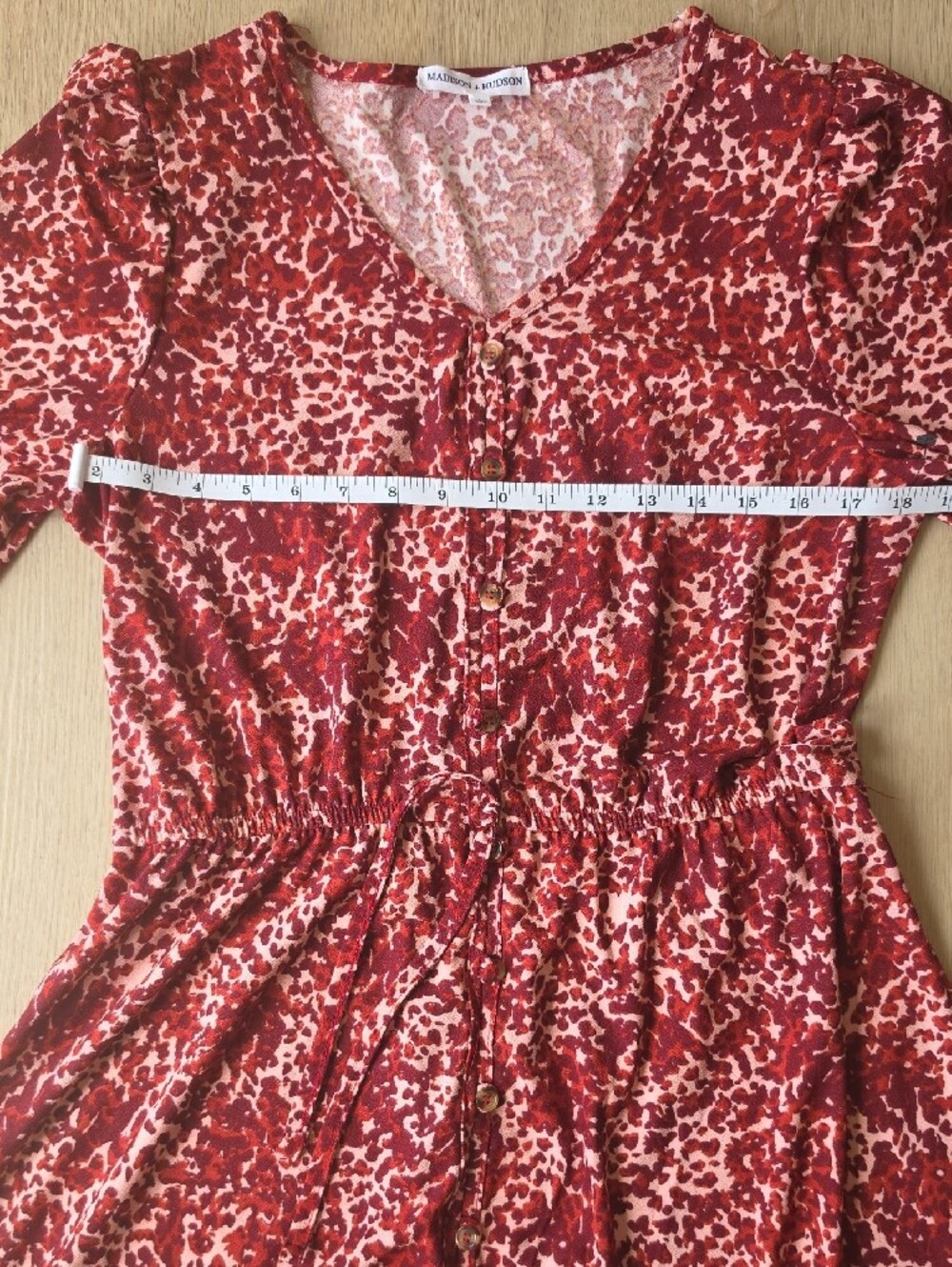 Vero Moda Red & Pink Button-Front Drawstring Mini Dress - Picture 4 of 7